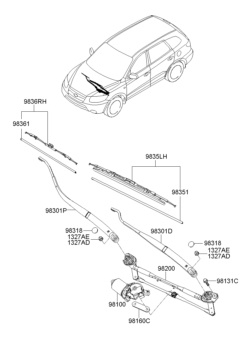 B Motor Assy Windshield Wiper Hyundai Yoshiparts