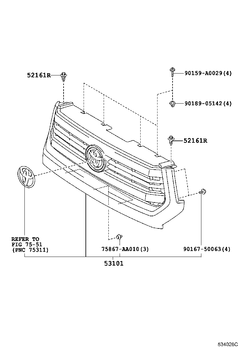 C Grille Sub Assy Radiator Toyota Yoshiparts