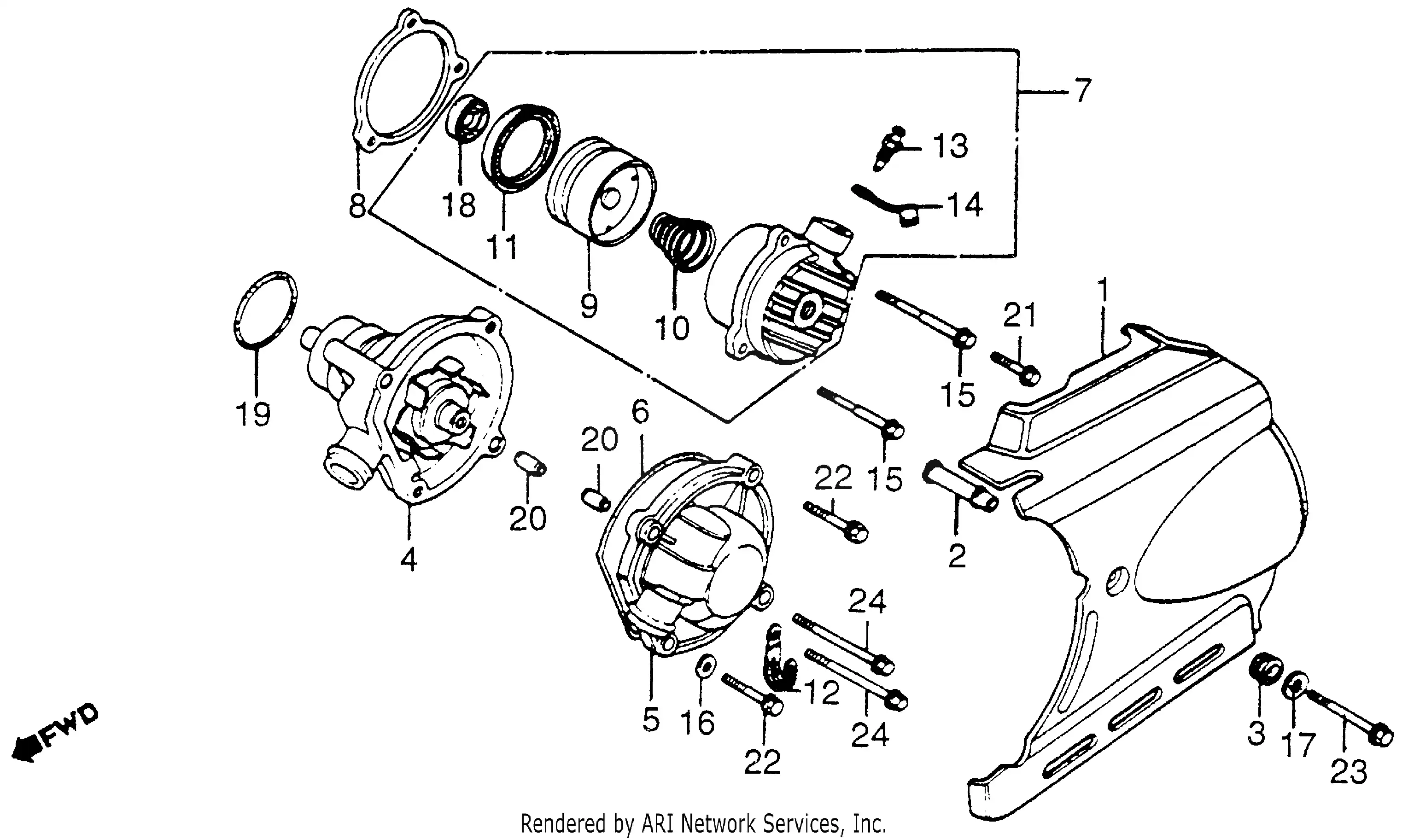 Left crankcase cover + water pump