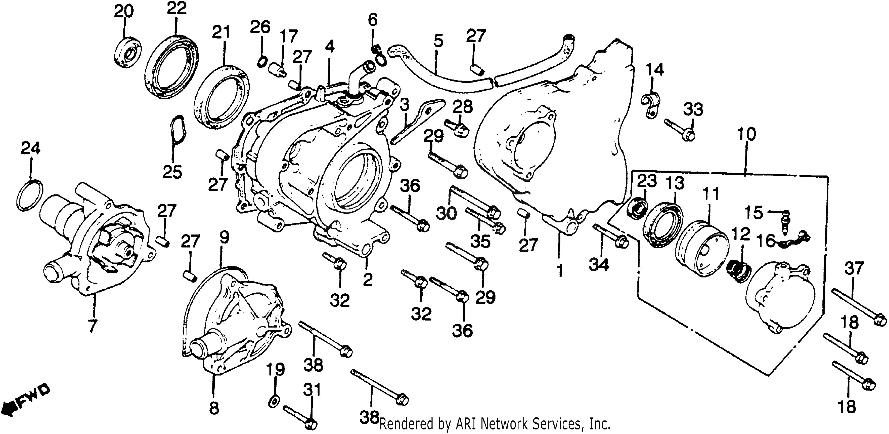 Left crankcase cover + water pump