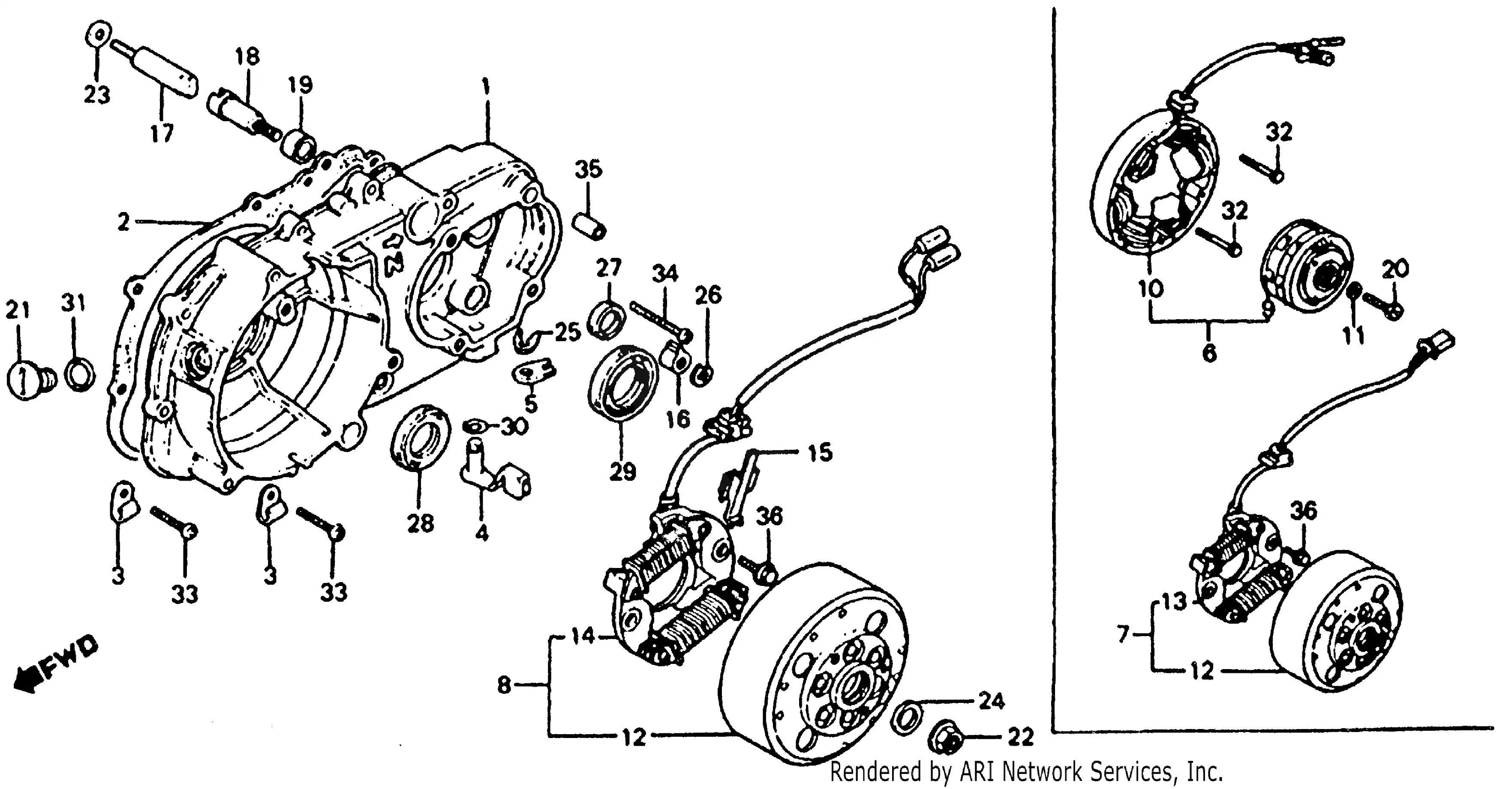 Left crankcase cover alternator