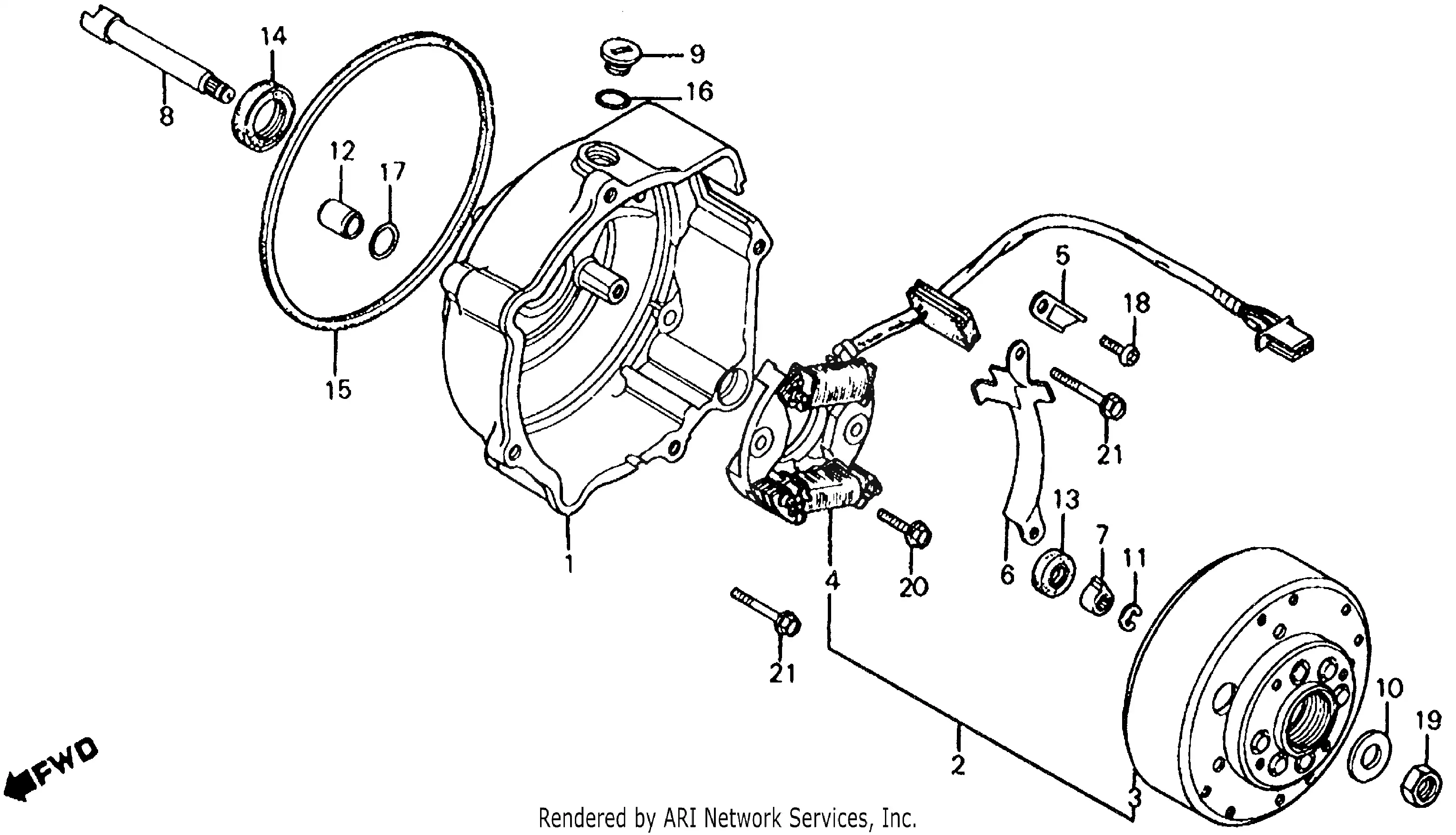 Left crankcase cover alternator
