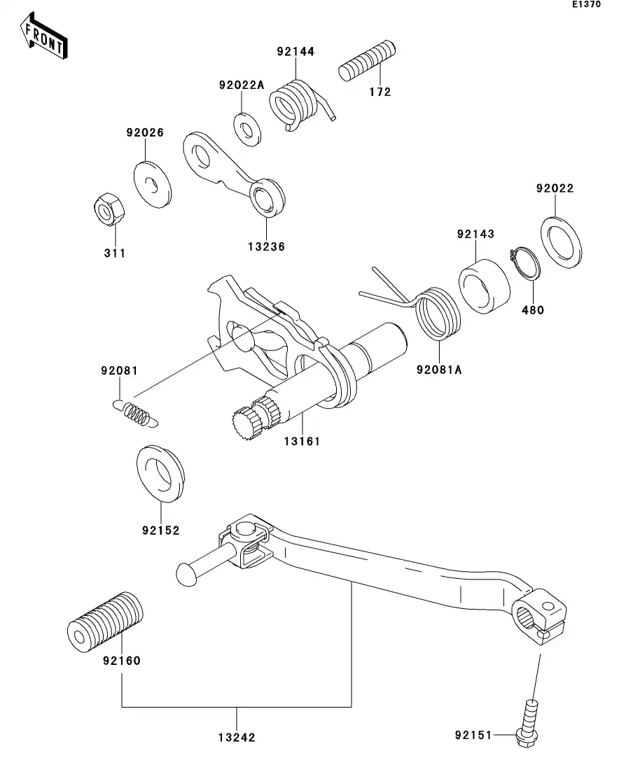 13242-1380 Lever-Assy-Change,Pedal Kawasaki | YoshiParts