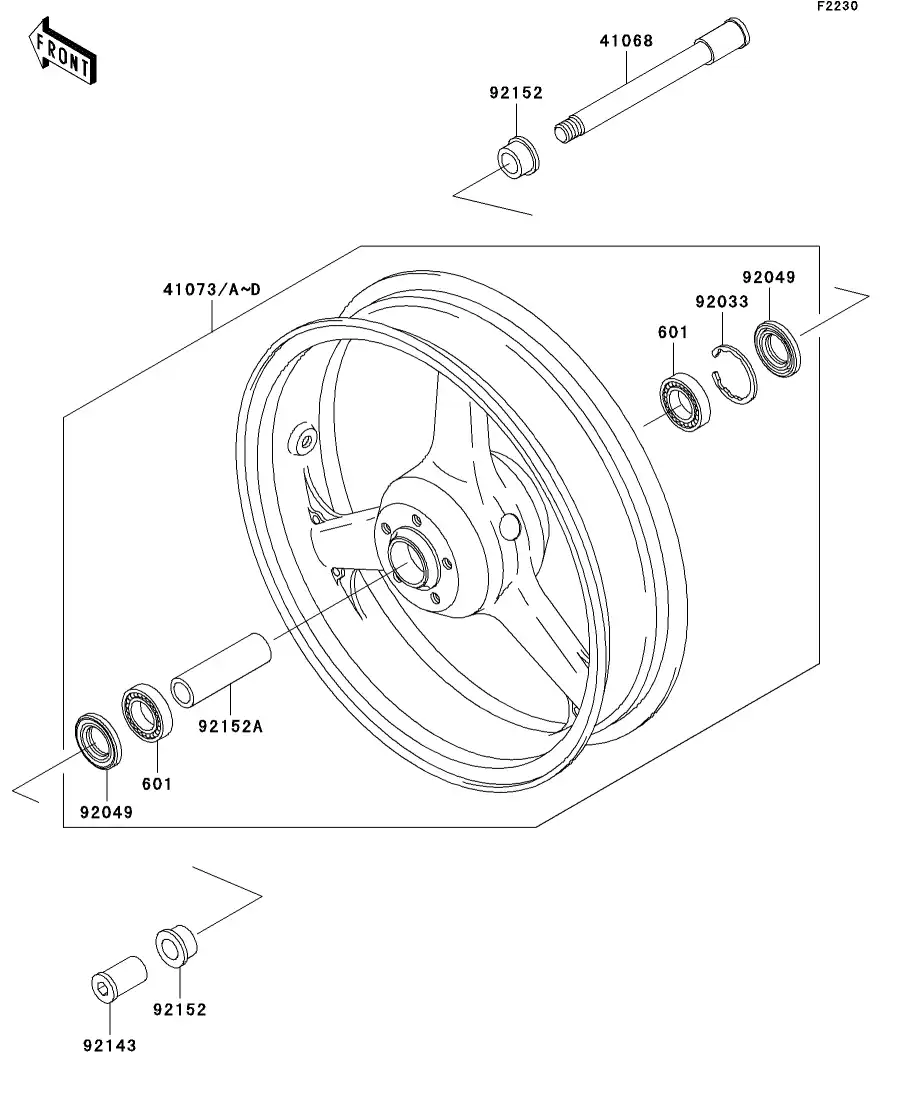 41068-1404 Axle,Fr Kawasaki | YoshiParts