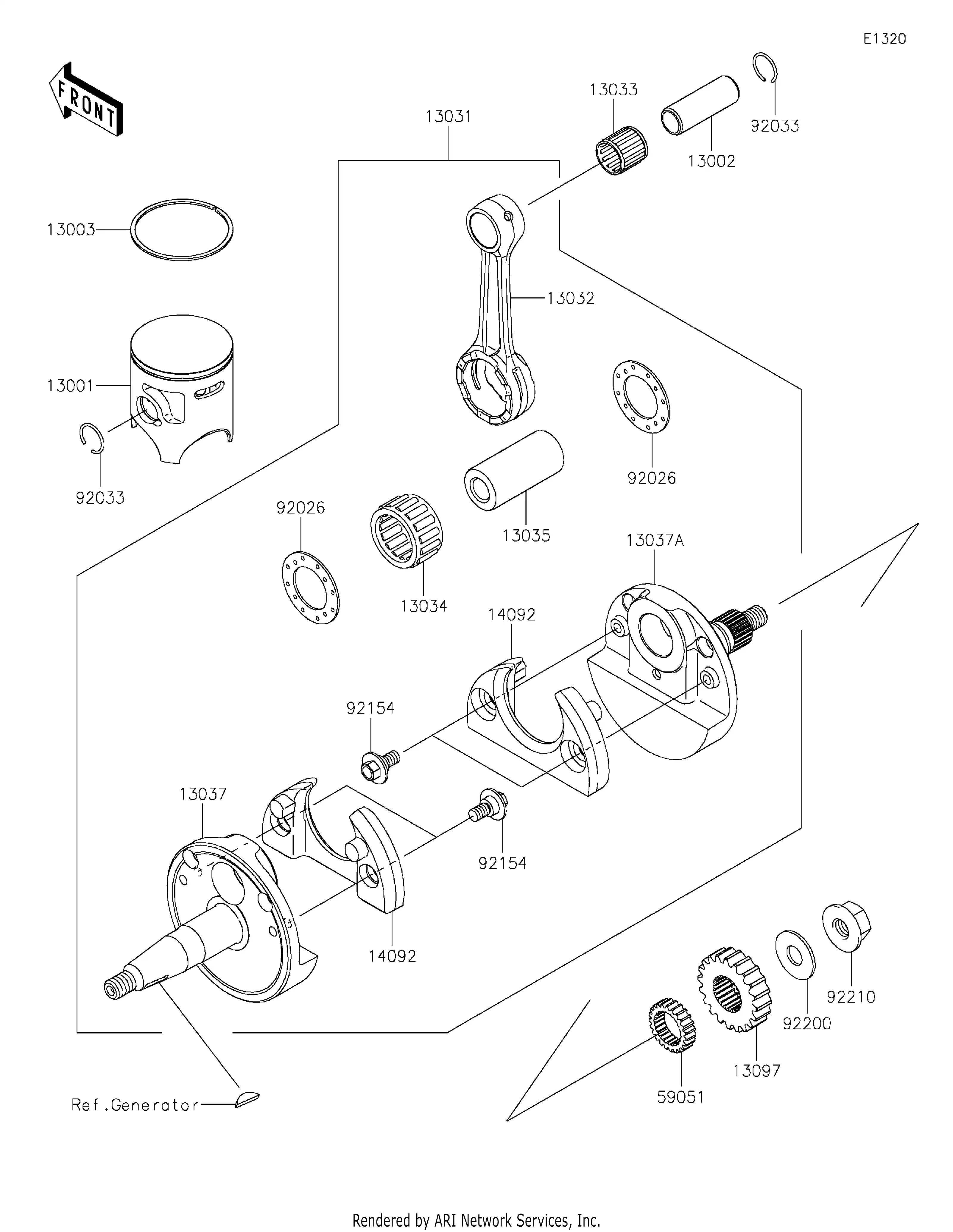 13037-1742 Genuine Kawasaki Crankshaft,Rh | Megazip