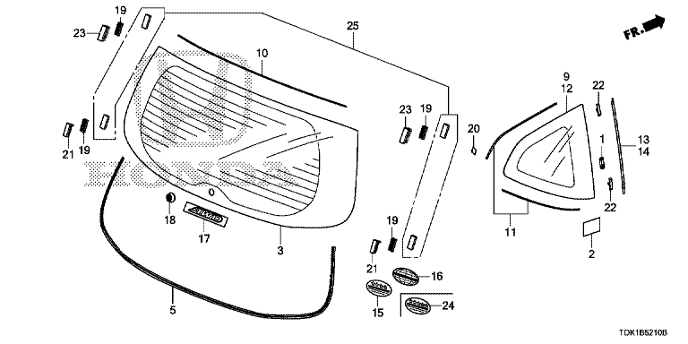 Rear windshield glass/quarter glass