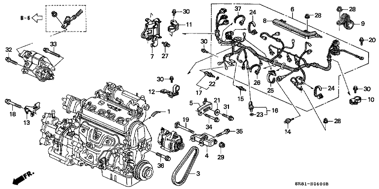 Engine wire harness/A.C. generator bracket