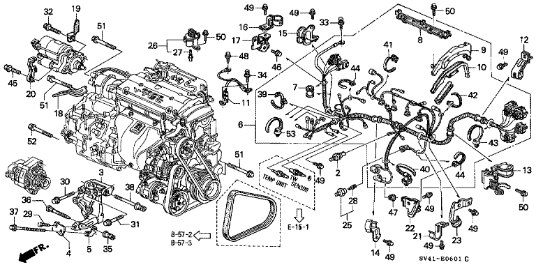 Engine wire harness/A.C.G. bracket (DOHC)