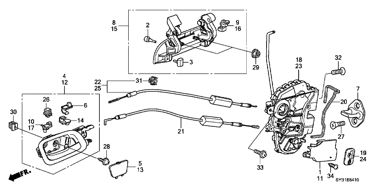 Rear door lock/outer handle