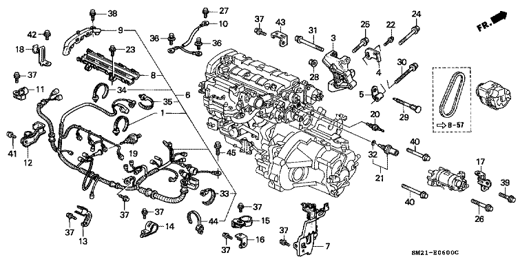 Engine wire harness/clamp