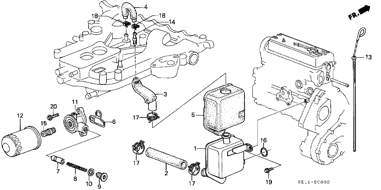 Breather chamber/Oil filter (SOHC)