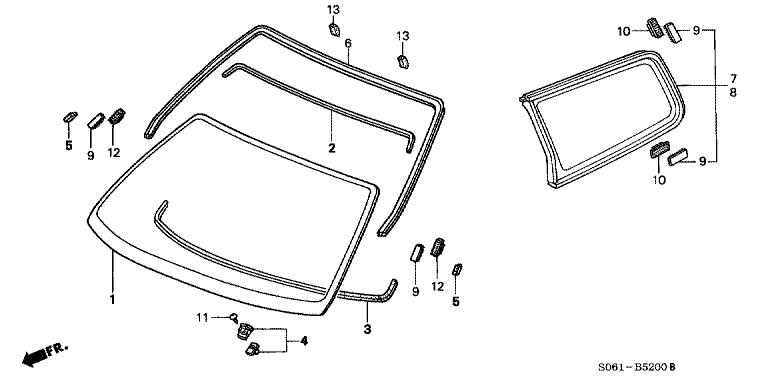 Front windshield glass/quarter glass