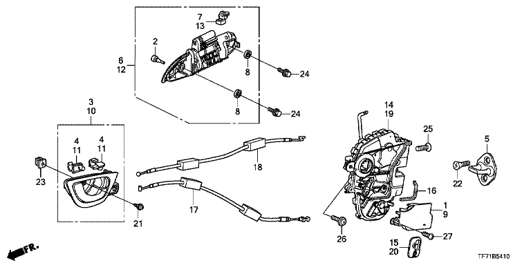 Rear door lock/outer handle