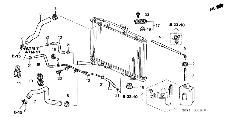 Radiator hose/reserve tank