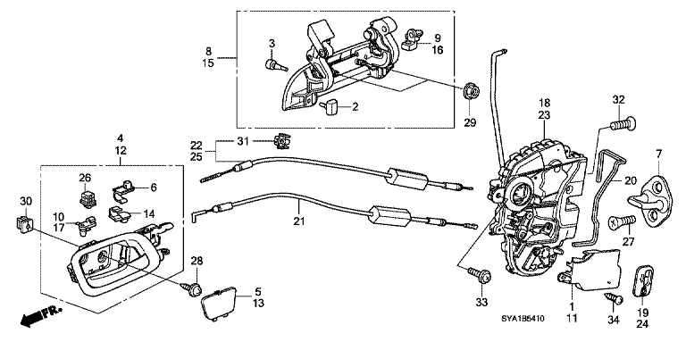 Rear door lock/outer handle