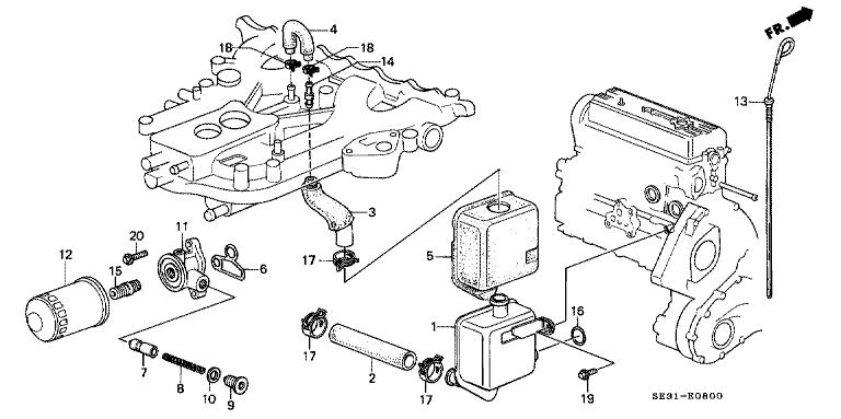 Breather chamber/Oil filter (SOHC)