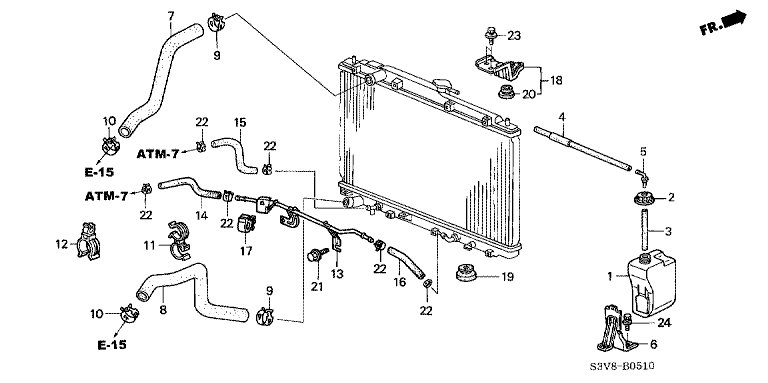 Radiator hose/reserve tank