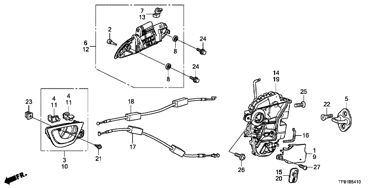 Rear door lock/outer handle