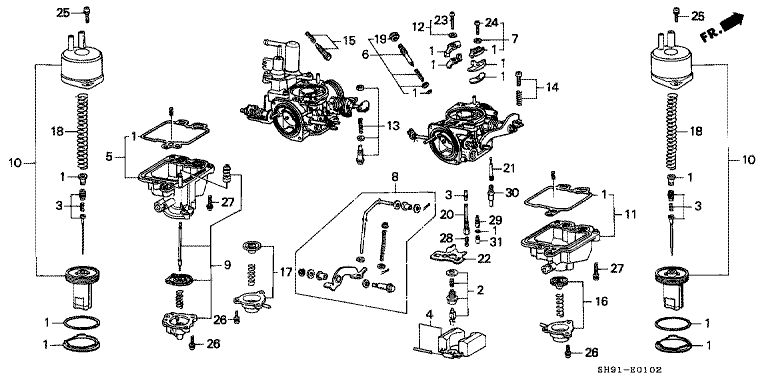 Dual carburetor components