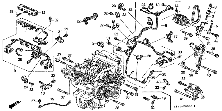 Engine wire harness/clamp