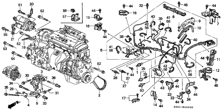 Engine wire harness/A.C. generator bracket