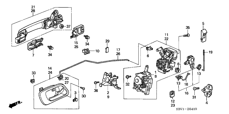Rear door lock/outer handle