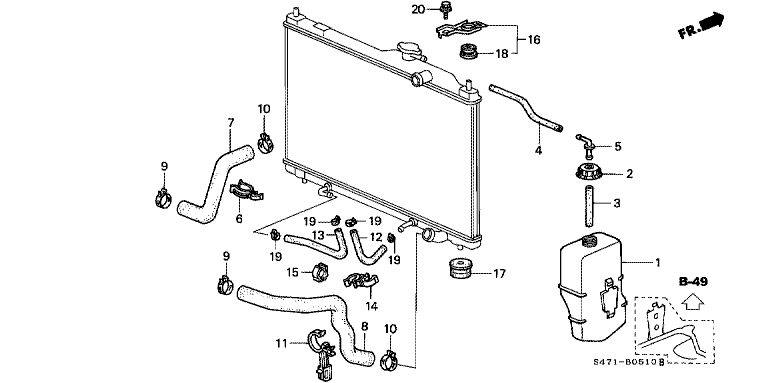 Radiator hose/reserve tank