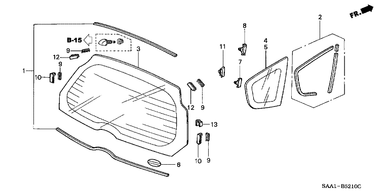 Rear windshield glass/quarter glass