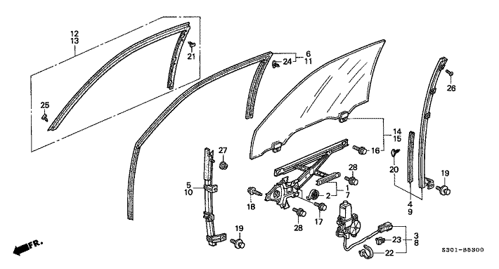 Door glass/door regulator