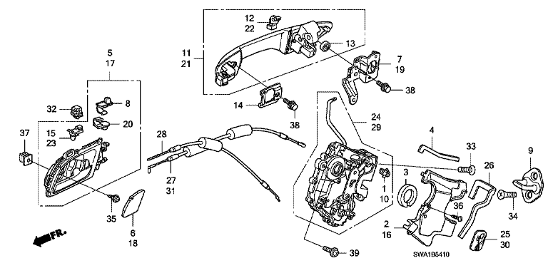 Rear door lock/outer handle