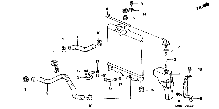 Radiator hose/reserve tank