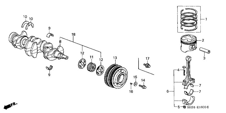 Piston/crankshaft (SOHC, DOHC)