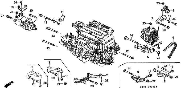 A.C. generator bracket / engine stiffener