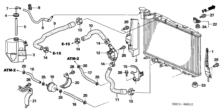 Radiator hose/reserve tank