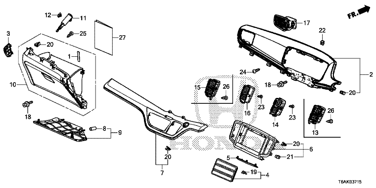 Instrument panel garnish (passenger side)