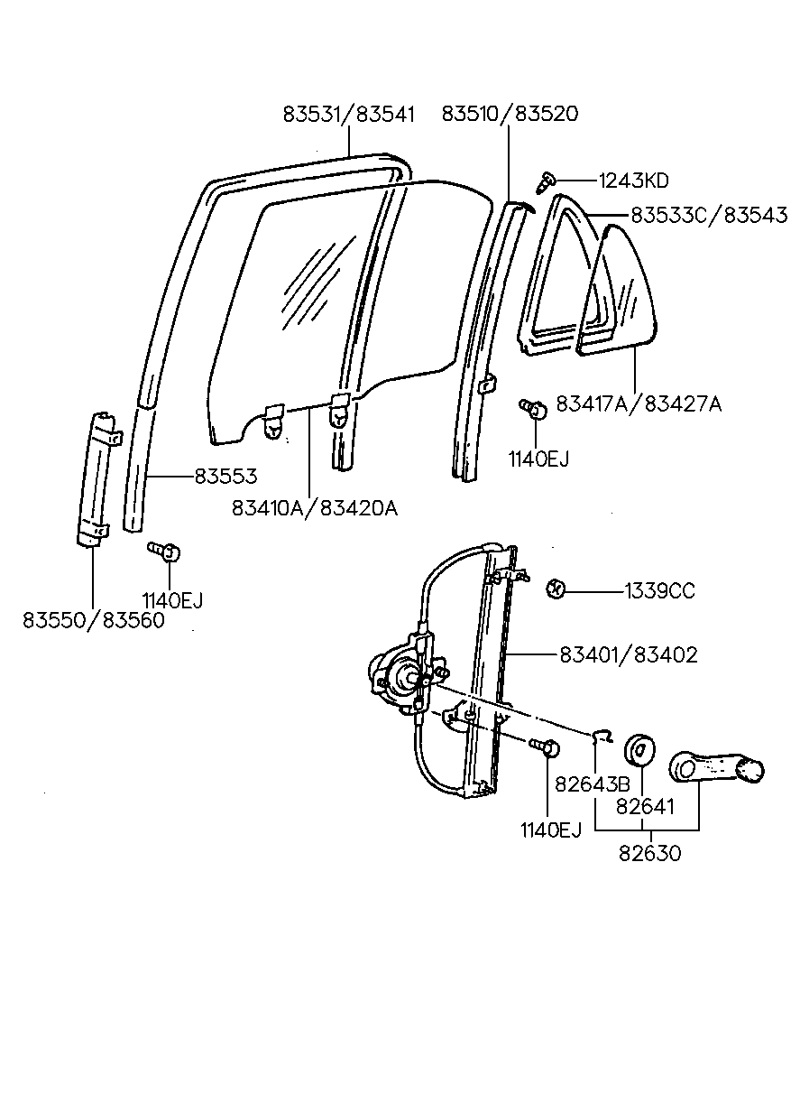 Vidrio regulador de ventana de puerta trasera