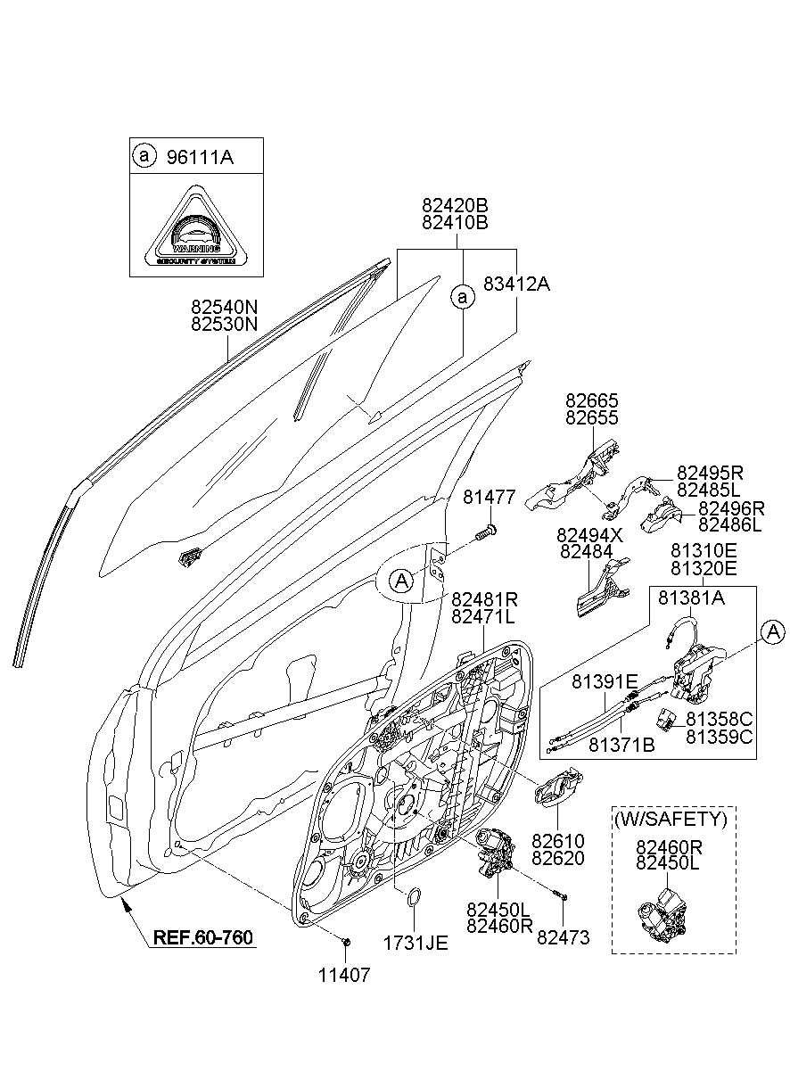 Front Door Window Regulator & Glass