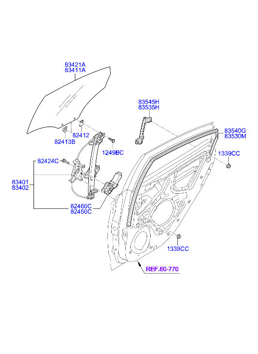 Rear Door Window Regulator & Glass