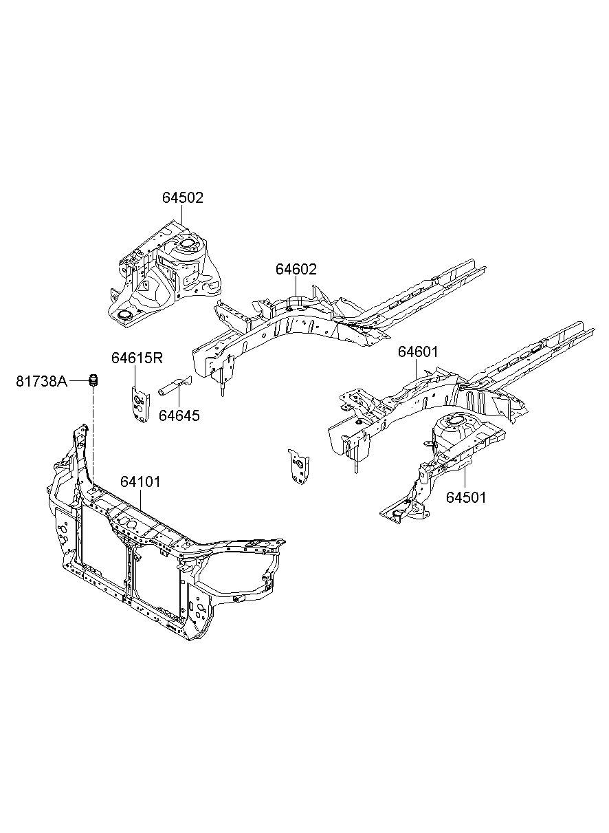 Delantal del guardabarros y panel del radiador