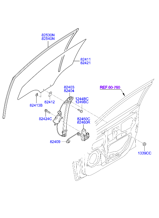 Front Door Window Regulator & Glass