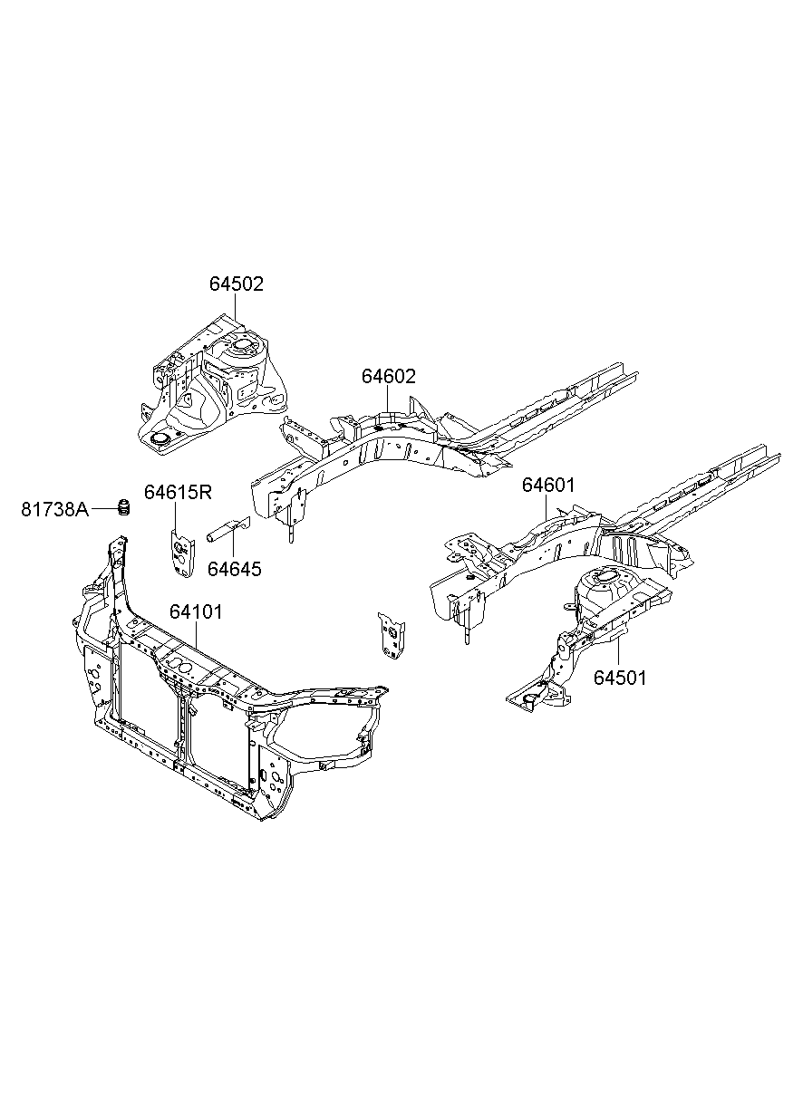 Panel de soporte del radiador del delantal del guardabarros