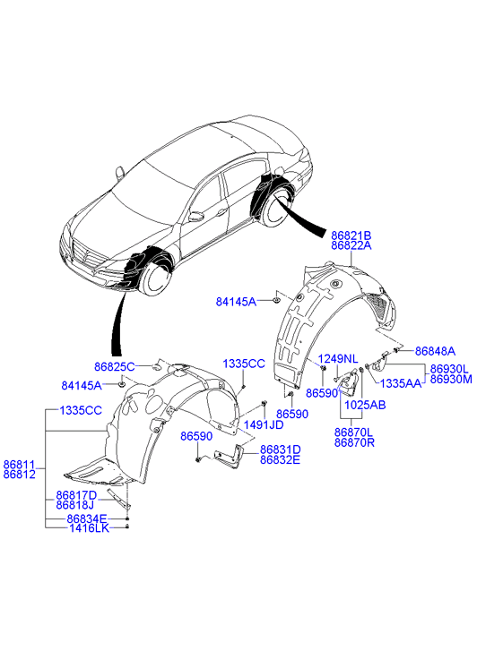 86832-3M000 Guard Assy-Front Mud,Rh Hyundai | YoshiParts