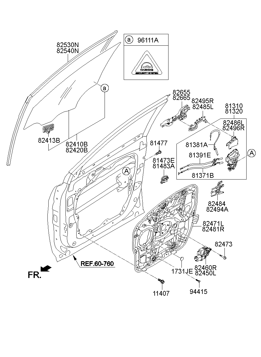 Front Door Window Regulator & Glass