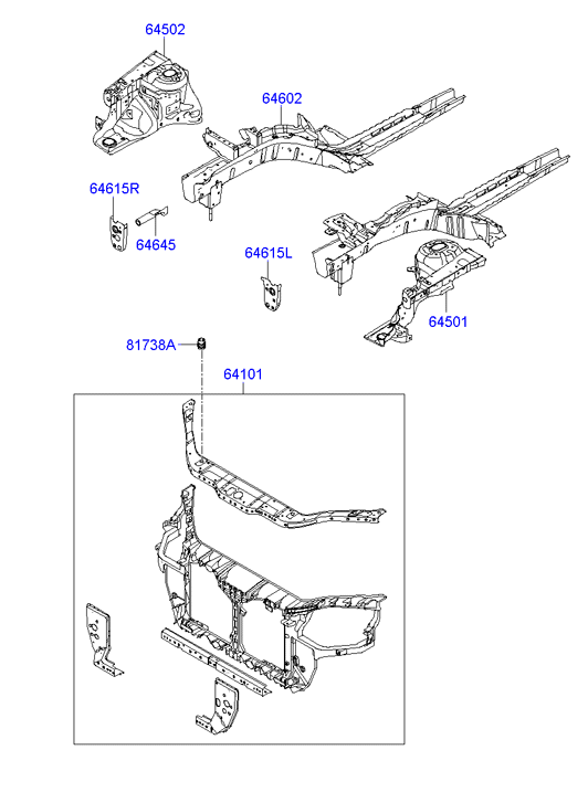 Delantal del guardabarros y panel del radiador