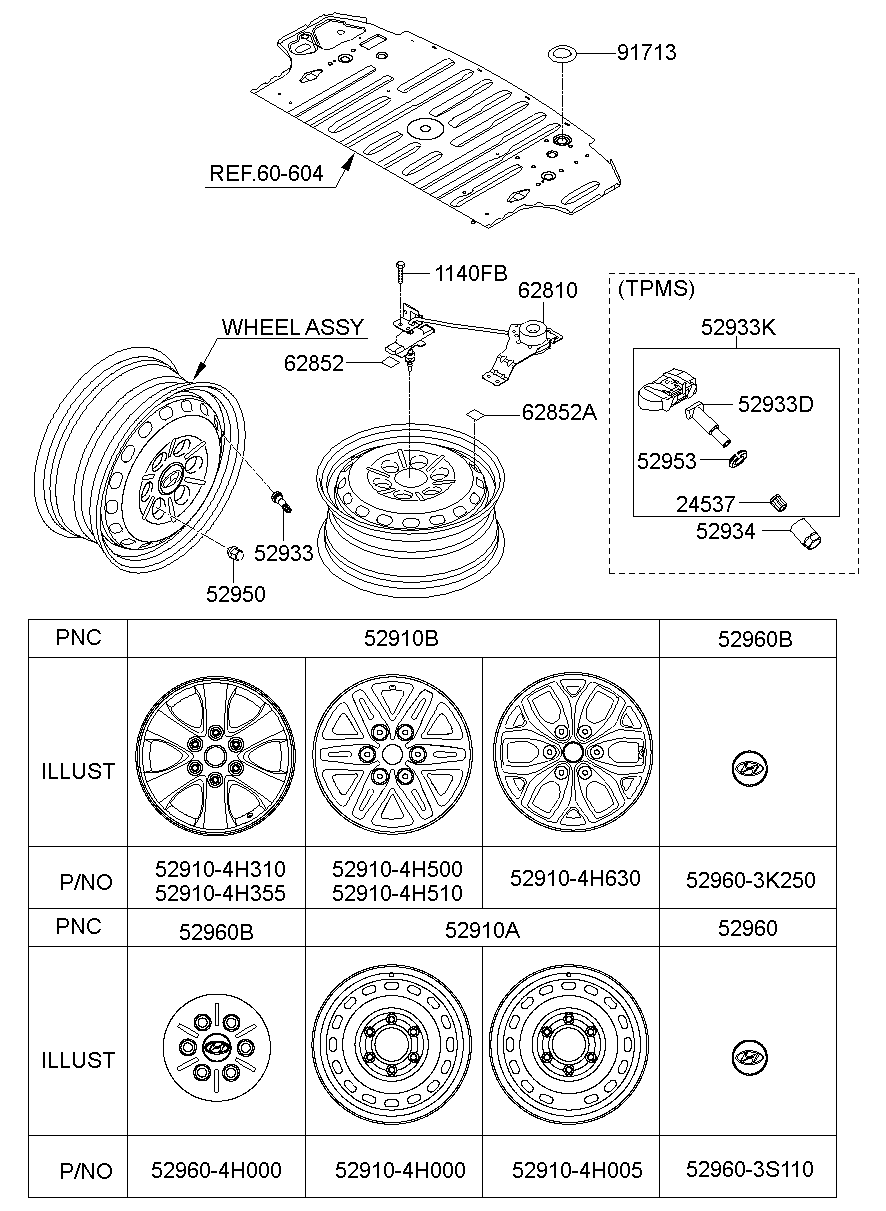 62800-4H100 Carrier Assy-Spare Wheel Hyundai | YoshiParts