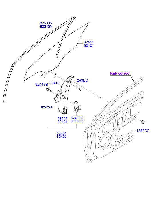 Front Door Window Regulator & Glass