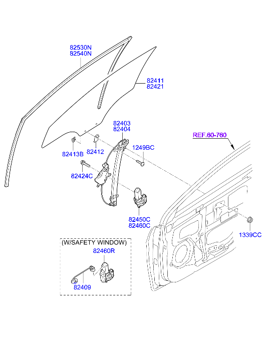 Front Door Window Regulator & Glass