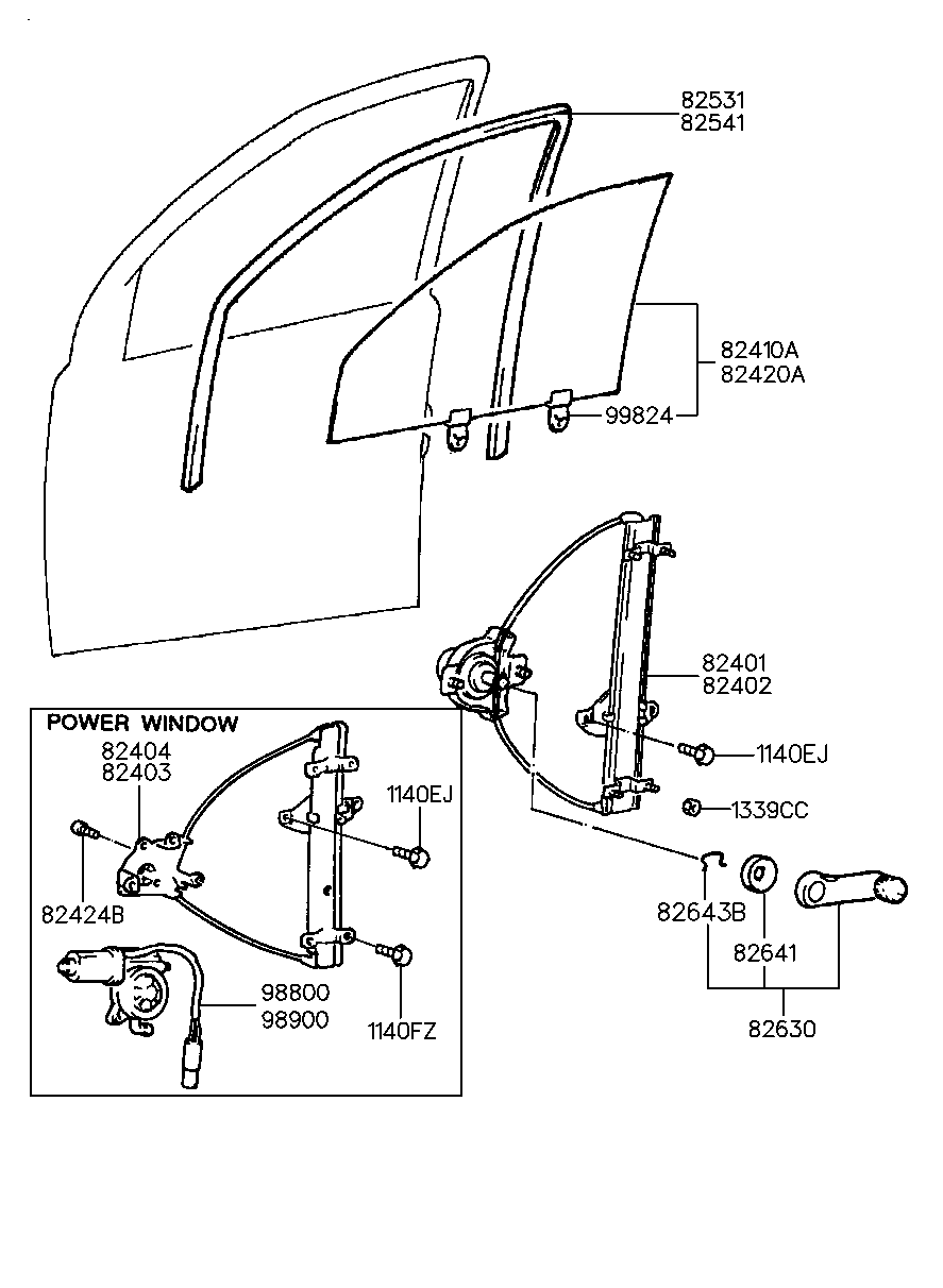 Front Door Window Regulator & Glass