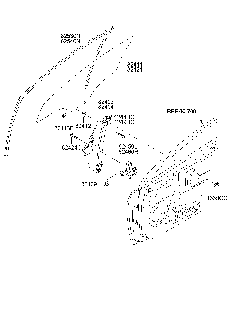 Front Door Window Regulator & Glass