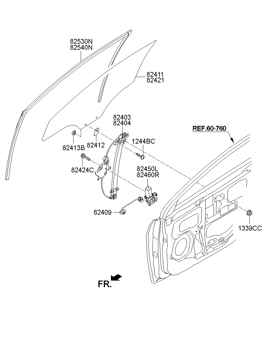Front Door Window Regulator & Glass